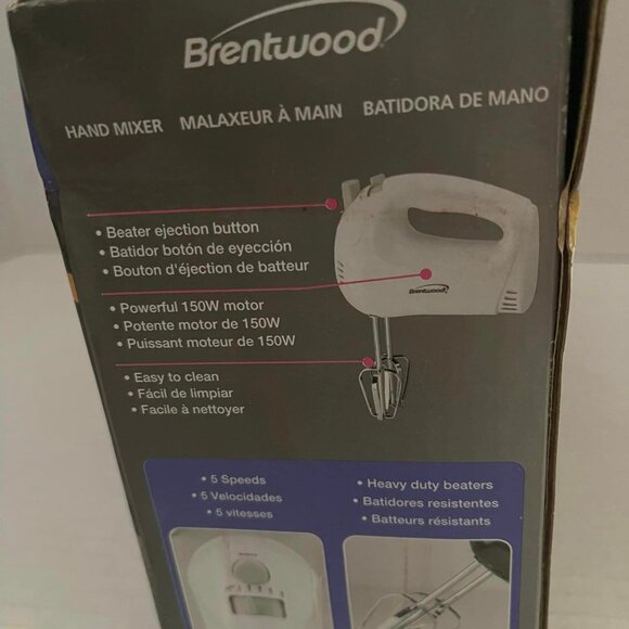 Brentwood HM-45 WHITE 150W 5-Speed Lightweight Ergonomic Hand Mixer w Heel Rest - Picture 4 of 5